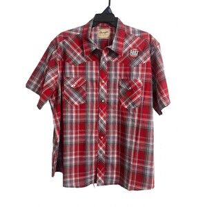 Wrangler Pearl Snap Men's Short Sleeve Western Shirt Light Red Plaid 3XL NEW